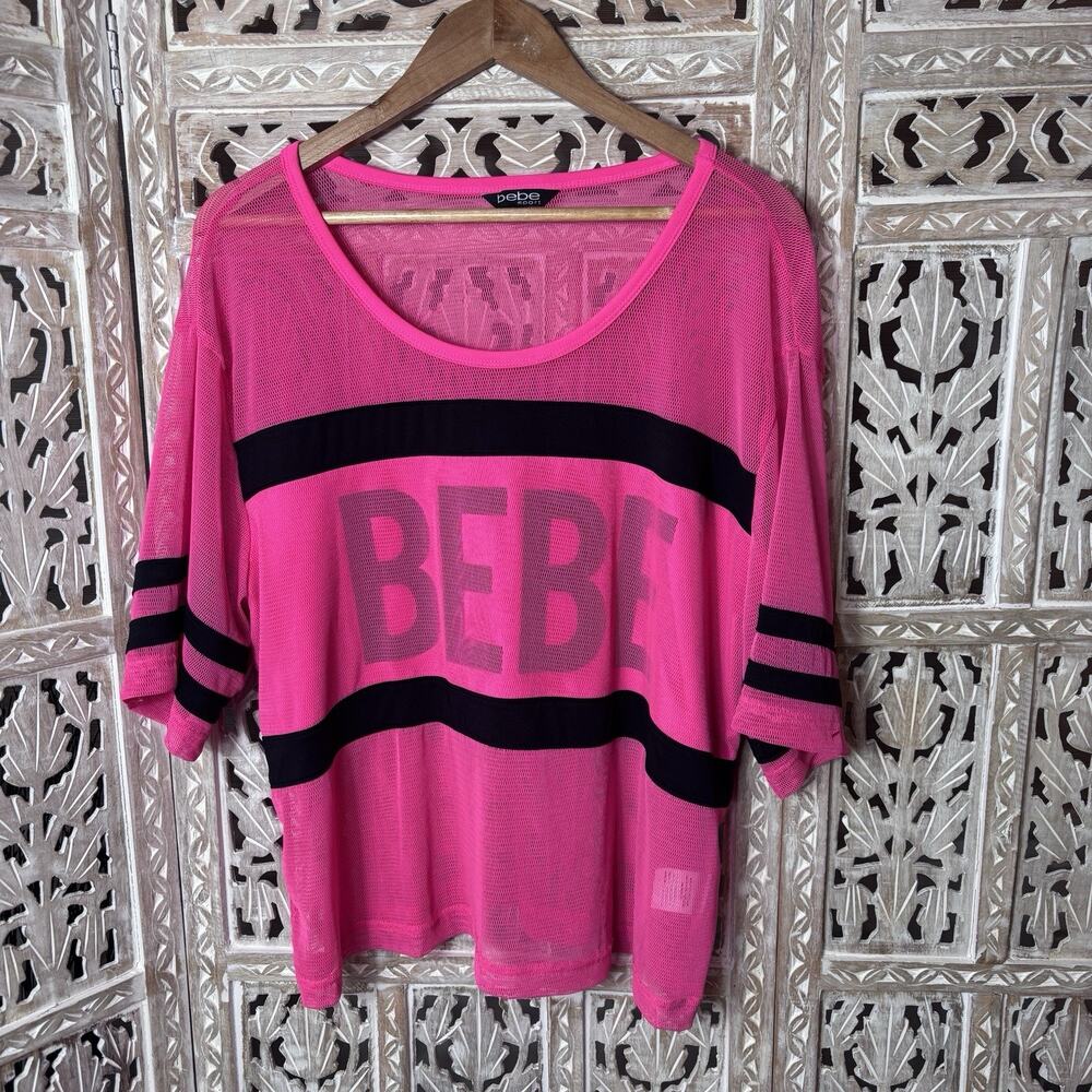 Bebe Jersey Shirt Pink Black Football Size 1XL Mesh Short Sleeve Oversized